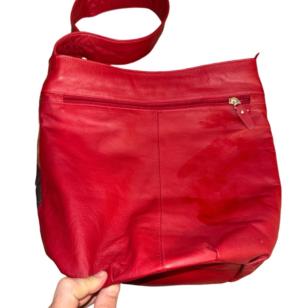 Vintage Leather Patchwork Boho Red Multicolored P… - image 2